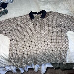Vintage 90’s Men's Patterned Polo Shirt - Beige and Black